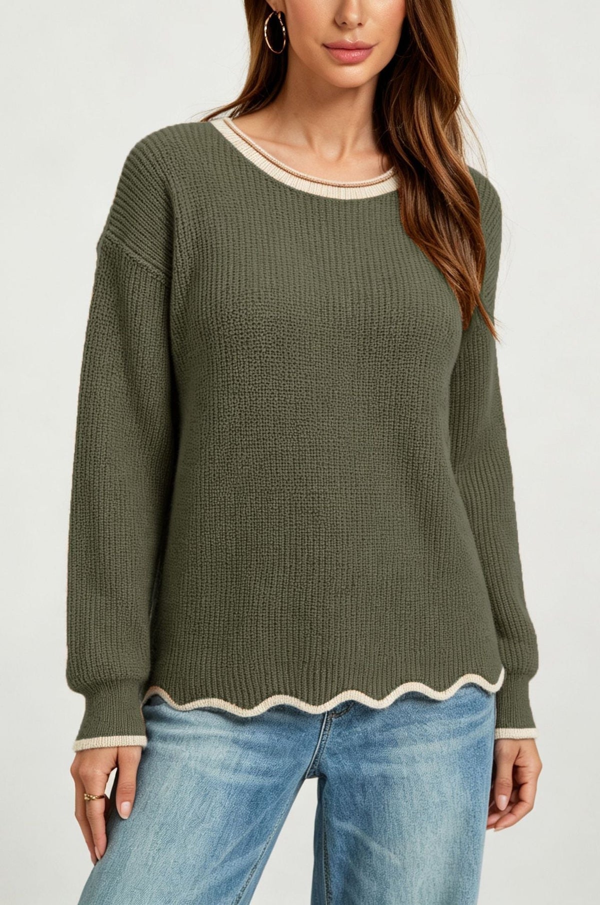Lashawnda | Contrast Scallop-Hem Jumper