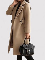 Sadhbh | Wool Belted Coat with Buckle and Lapels in Khaki