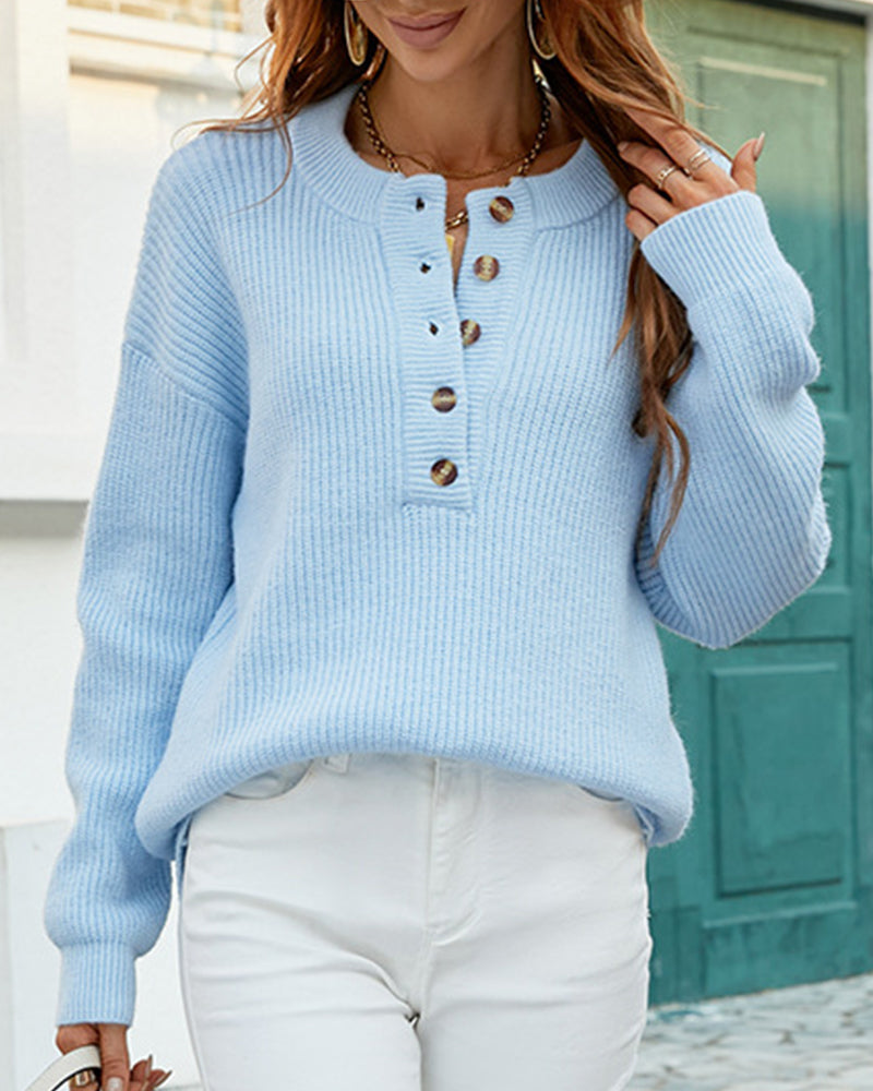 Glynda | Button-Neck Ribbed Jumper