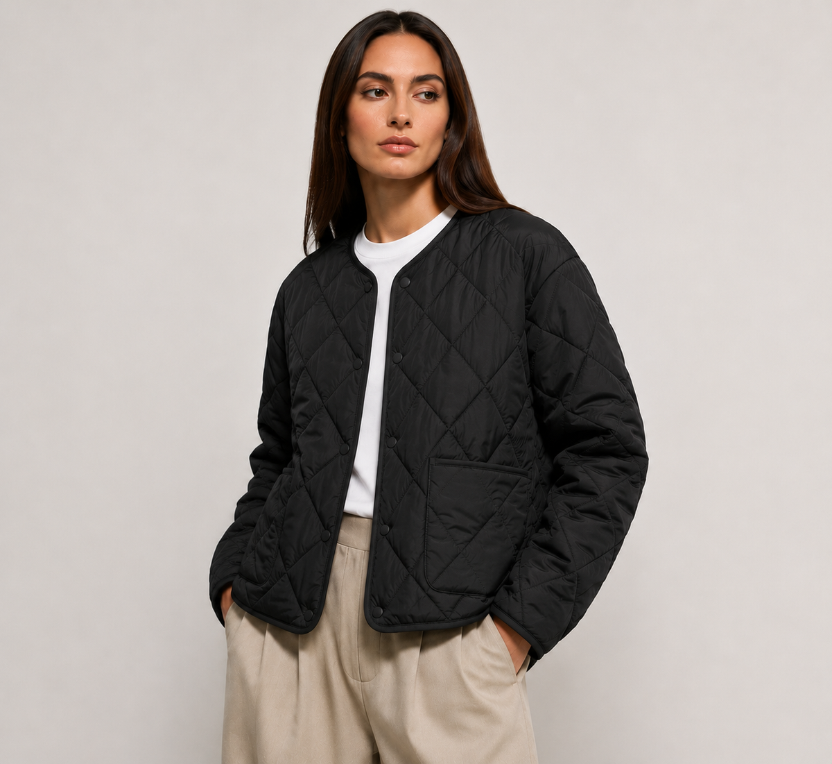 Shalonda | Collarless Quilted Zip Jacket
