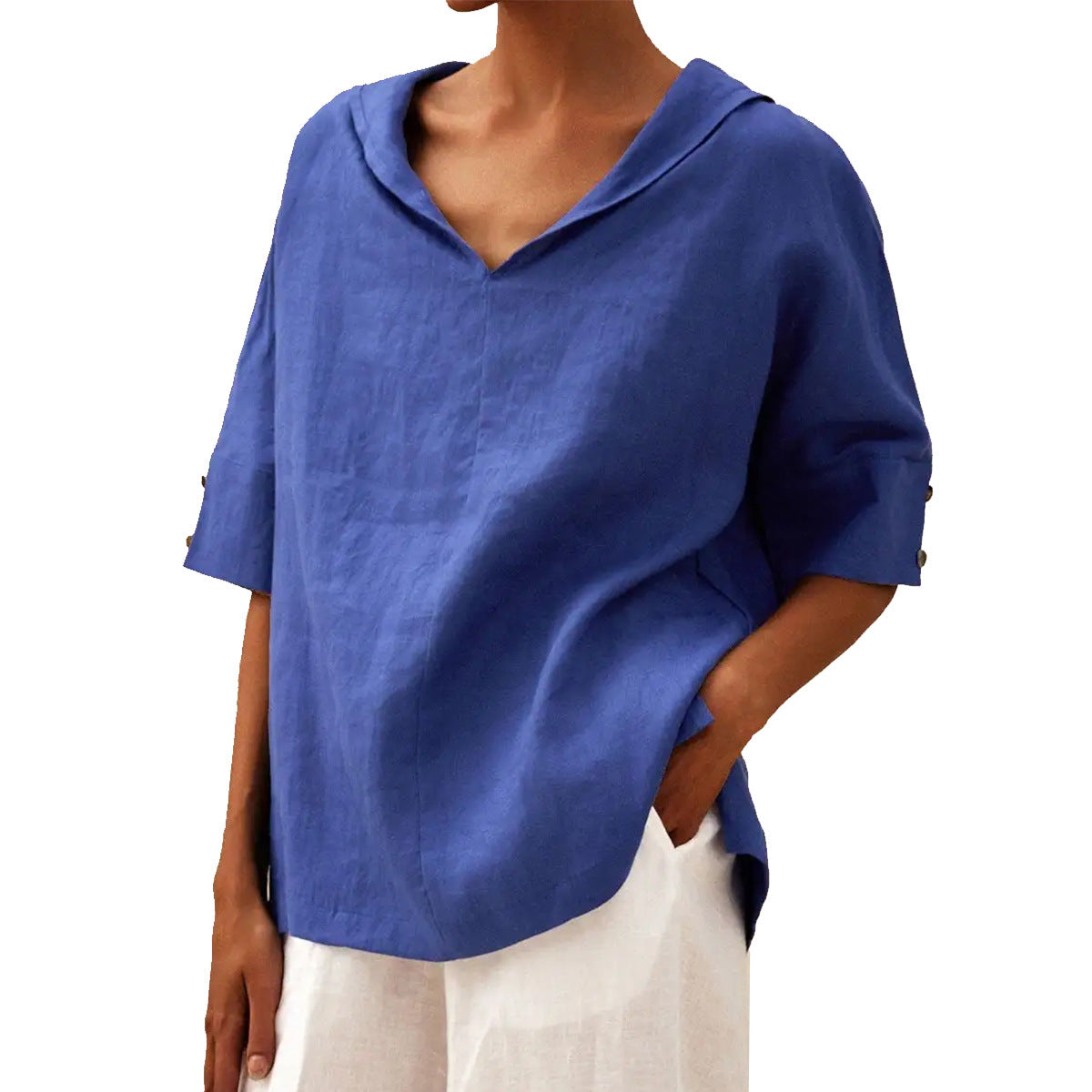 Roshanda | Wide-Collar Short-Sleeve Blouse