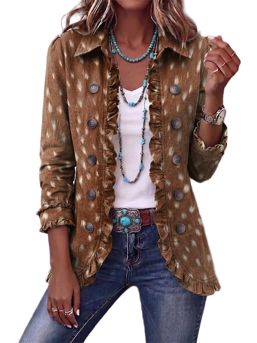 Women's jacket with an animal print, a crinkled texture and a shirt-style collar