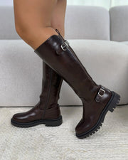 Eupraxia double-buckle stretch boots in brown
