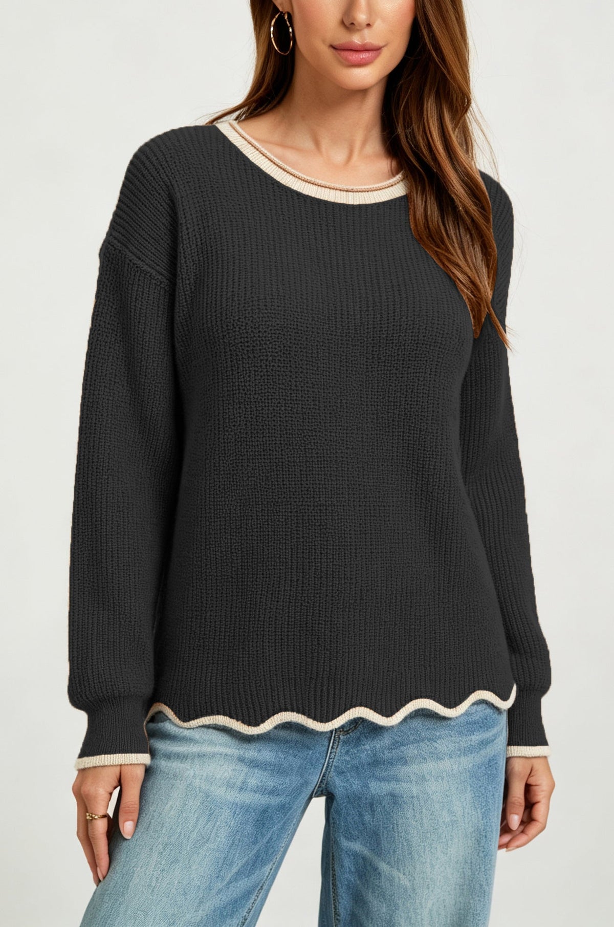 Lashawnda | Contrast Scallop-Hem Jumper