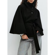 Aderyn | High-Neck Belted Cape Coat in White