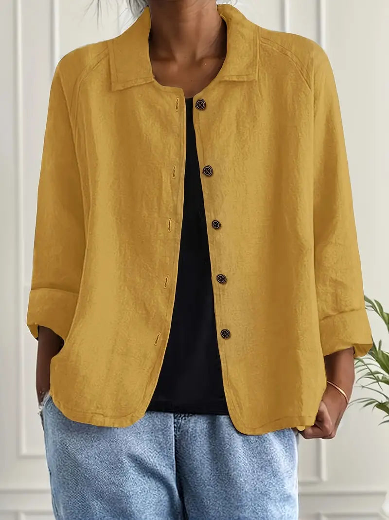Tesni | Three-Quarter Sleeve Button-Front Shirt Jacket in Pink