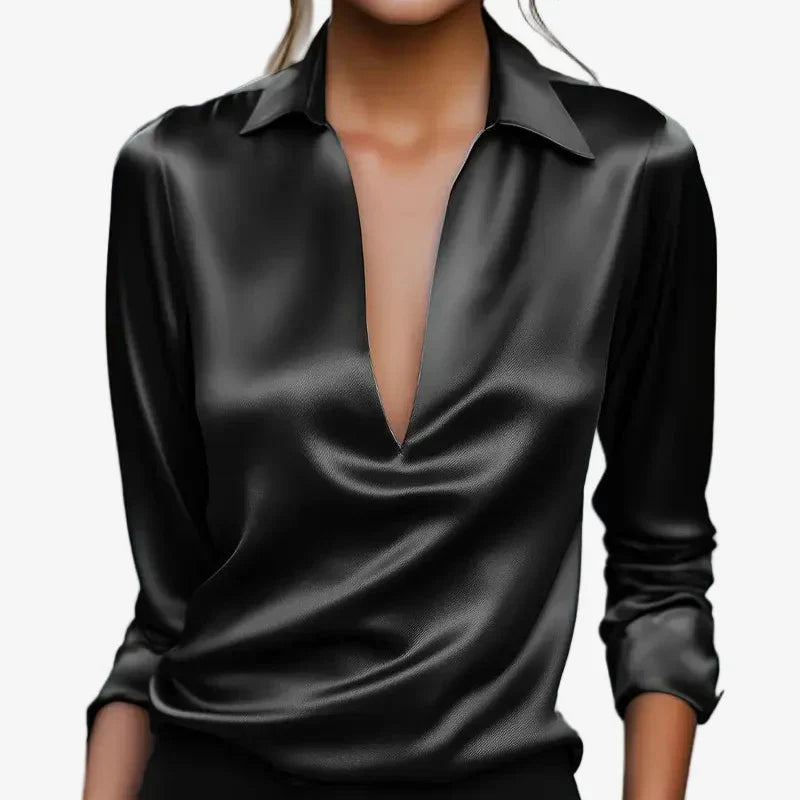Vinita | Collared V-Neck Sheen Blouse