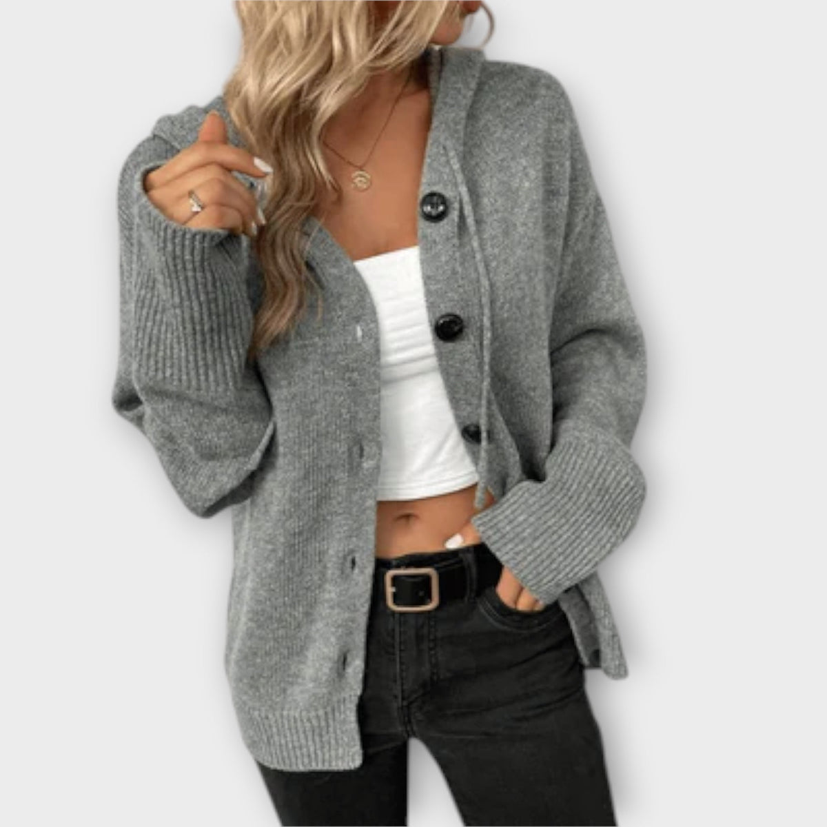 Women's cardigan with a V-shaped neckline, a button front and long sleeves