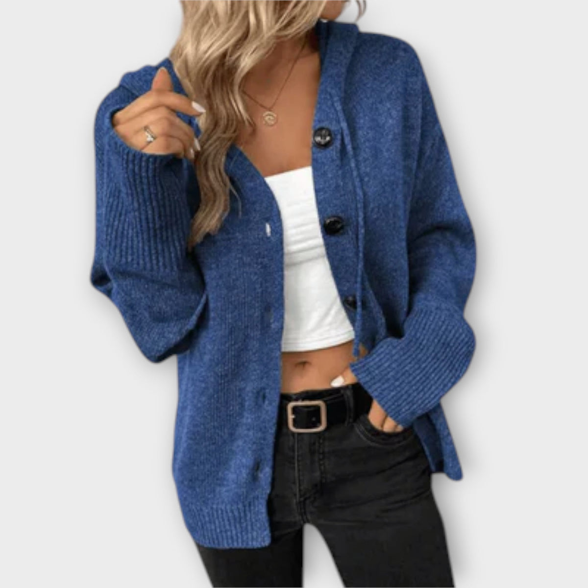 Women's cardigan with a V-shaped neckline, a button front and long sleeves
