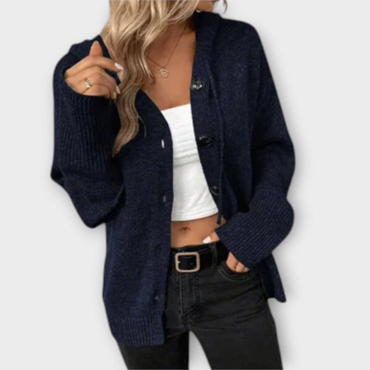 Women's cardigan with a V-shaped neckline, a button front and long sleeves