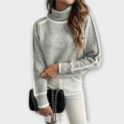 Women's jumper with a high neckline, contrasting trim and long sleeves