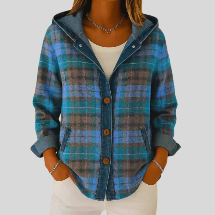Checked Hooded Shirt Jacket, front view.