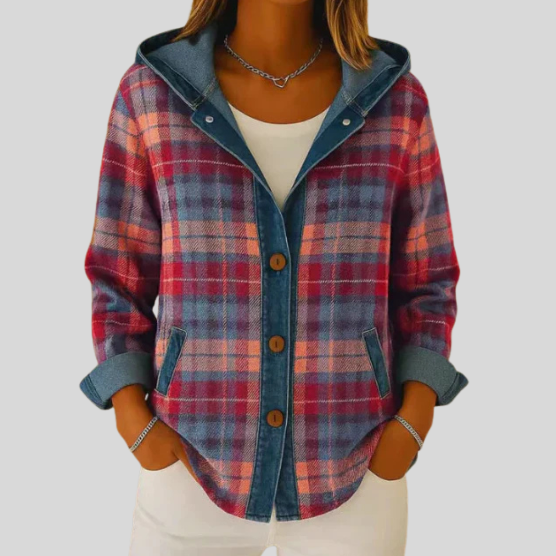 Checked Hooded Shirt Jacket, front view.