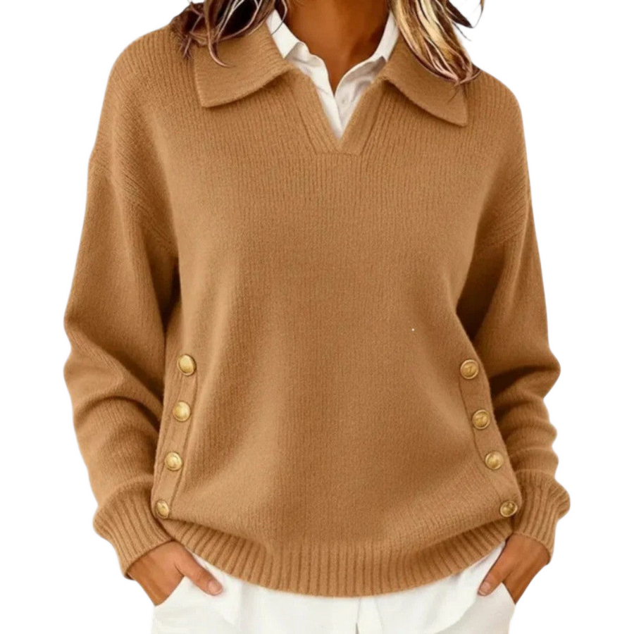 Women's jumper with a pointed collar, hem buttons and long sleeves