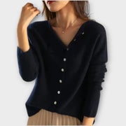 Women's cardigan with a button front, a round neckline and long sleeves