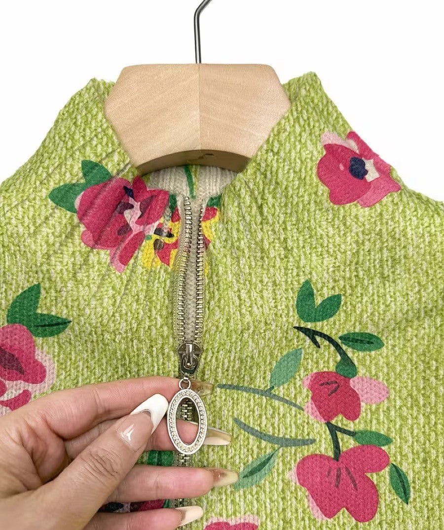 AGNESE | PINK & LIME FLORAL ZIP CARDIGAN