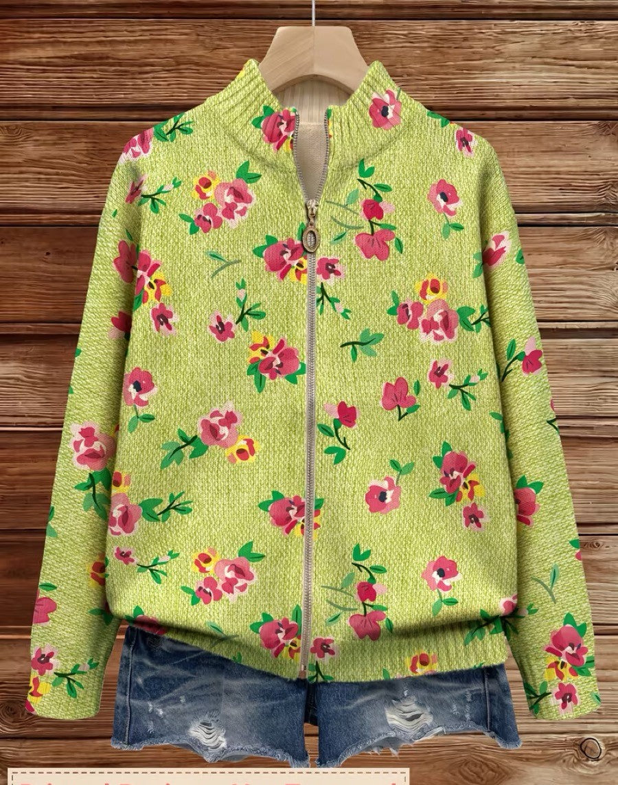 AGNESE | PINK & LIME FLORAL ZIP CARDIGAN