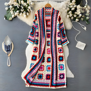 Guillermina | Multicoloured Open-Knit Long Cardigan