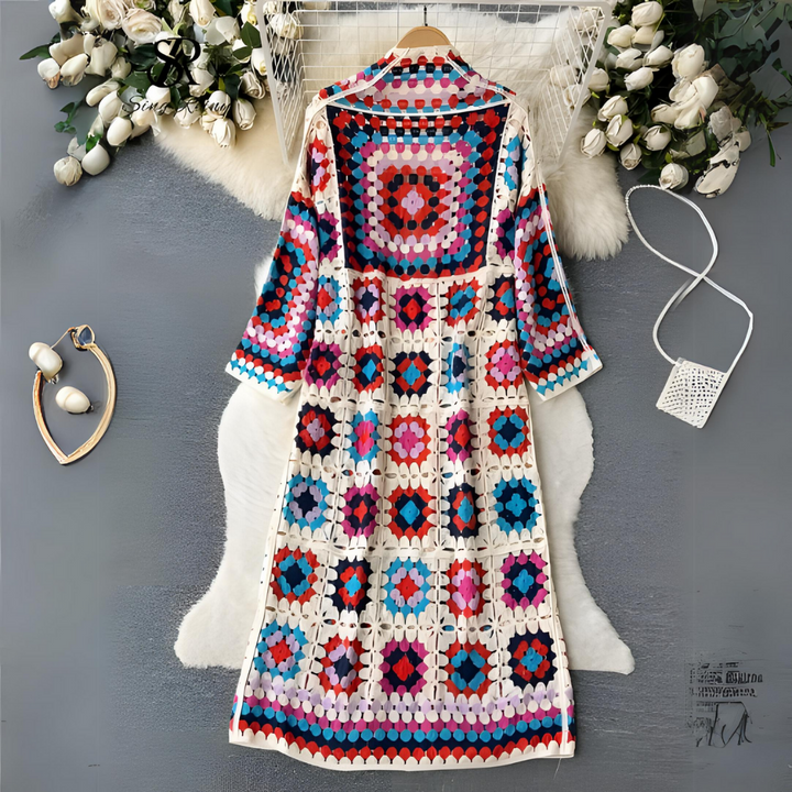 Guillermina | Multicoloured Open-Knit Long Cardigan
