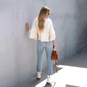 Nedra | Frayed-Hem Button Jacket