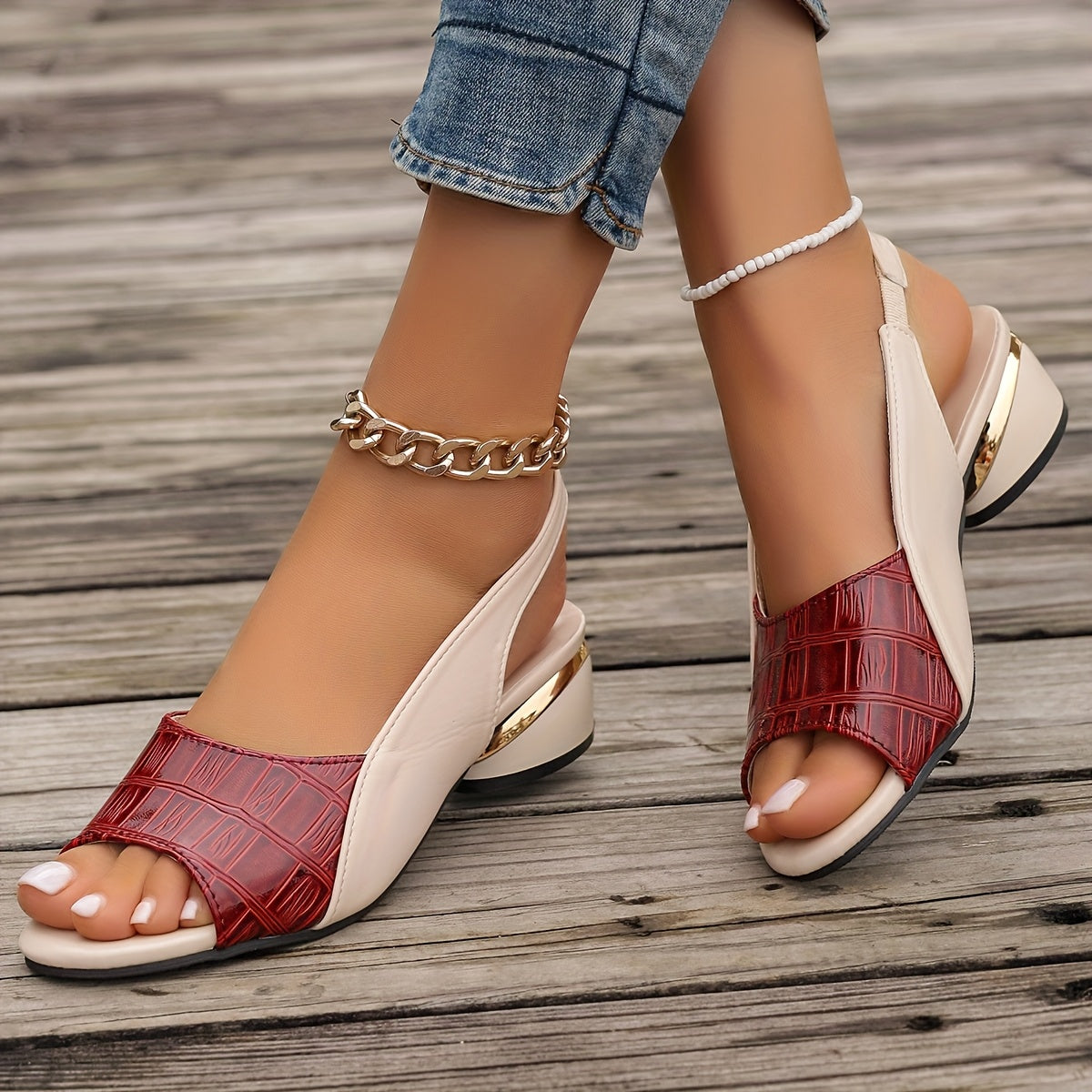 Conni | Contrast-Strap Slingback Sandals