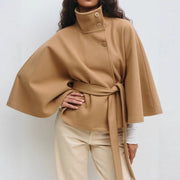 Aderyn | High-Neck Belted Cape Coat in Khaki