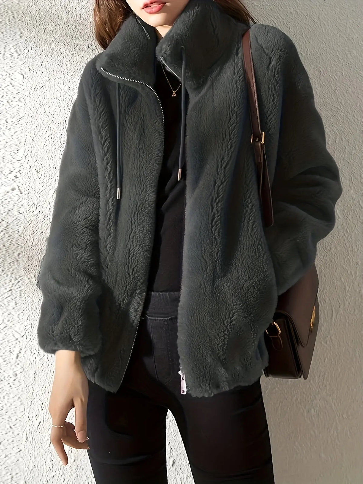 Rivka | Textured Stand-Collar Zip Jacket