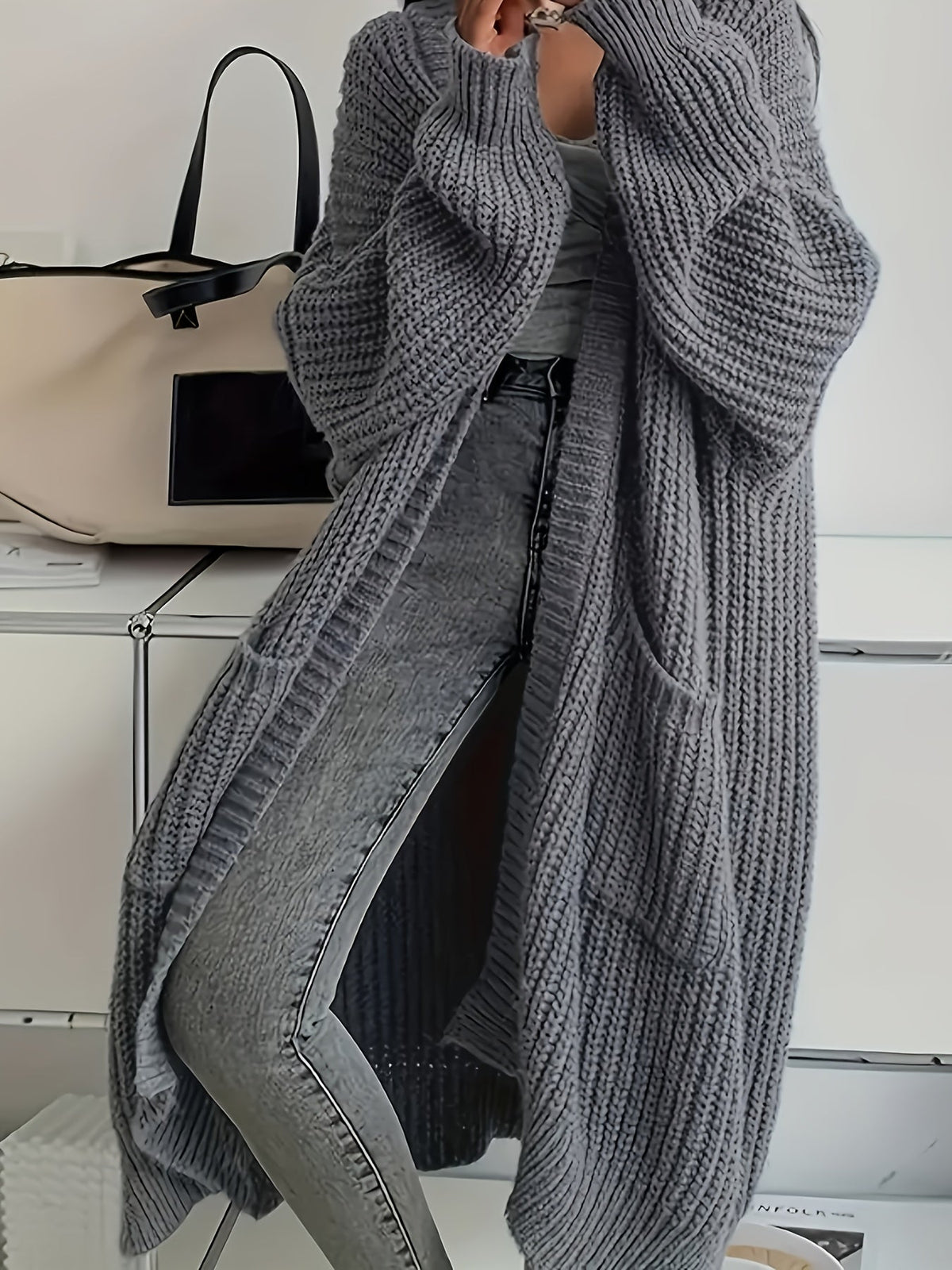 Teddi | Long Ribbed Open Cardigan