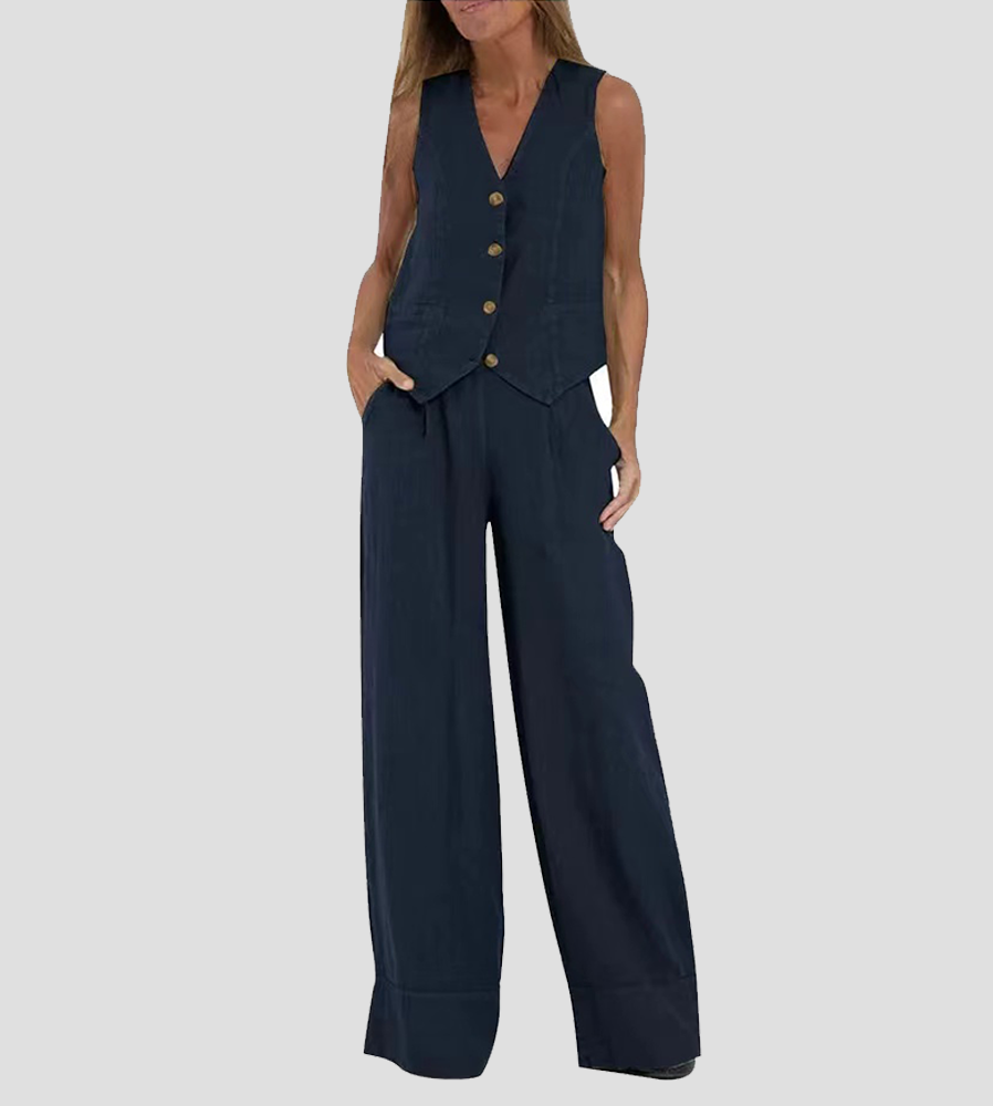 Aira | Set Gilet With Buttons & Broad Trousers