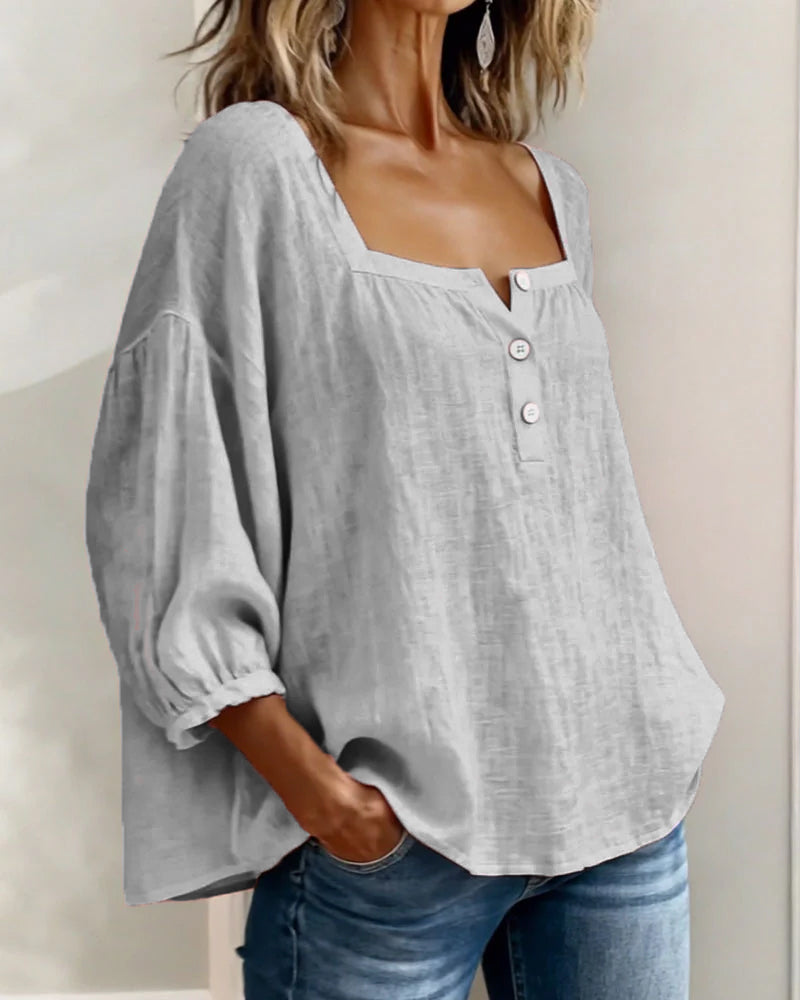 Tenille | Square-Neck Button Blouse