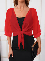 Alfredia | Tie-Front Sheer Cardigan