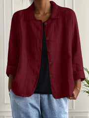 Tesni | Three-Quarter Sleeve Button-Front Shirt Jacket in Pink