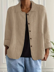 Tesni | Three-Quarter Sleeve Button-Front Shirt Jacket in Light Blue