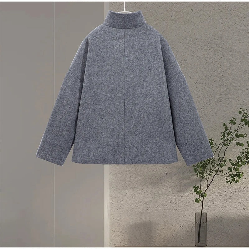 Ceridwen | High-Neck Double-Breasted Wool-Blend Coat