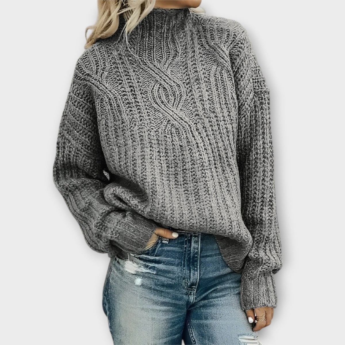 Harper | Black Comfortable Jumper With Cable Pattern