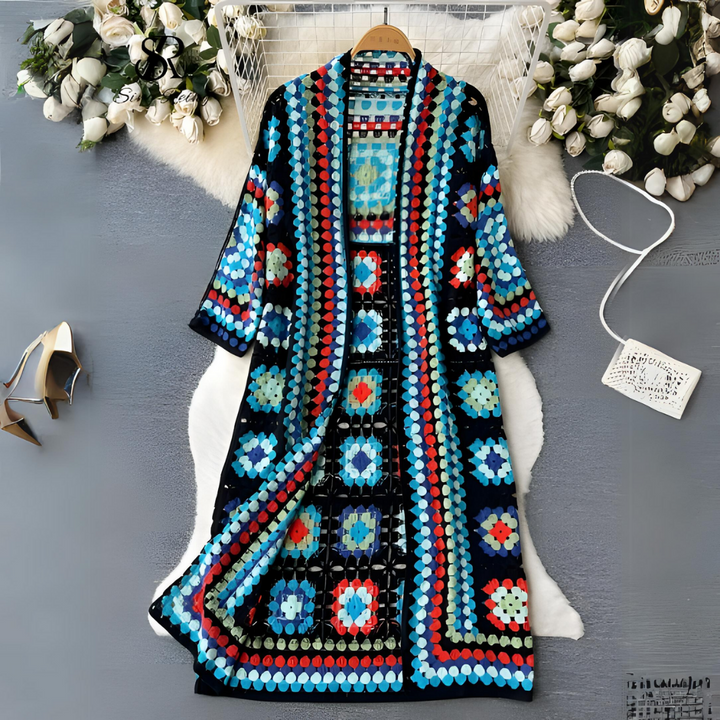 Guillermina | Multicoloured Open-Knit Long Cardigan