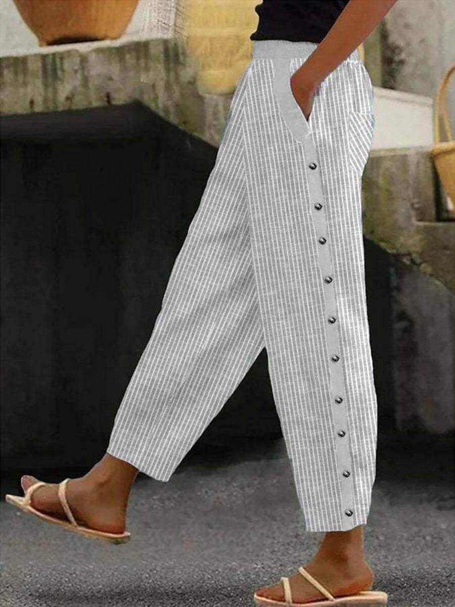 Linaya | Striped Trousers With Buttons