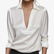 Vinita | Collared V-Neck Sheen Blouse