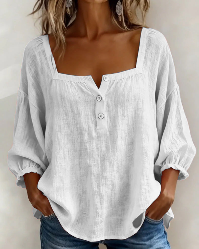 Tenille | Square-Neck Button Blouse
