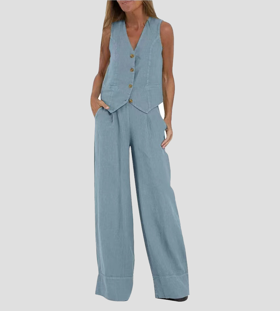 Aira | Set Gilet With Buttons & Broad Trousers