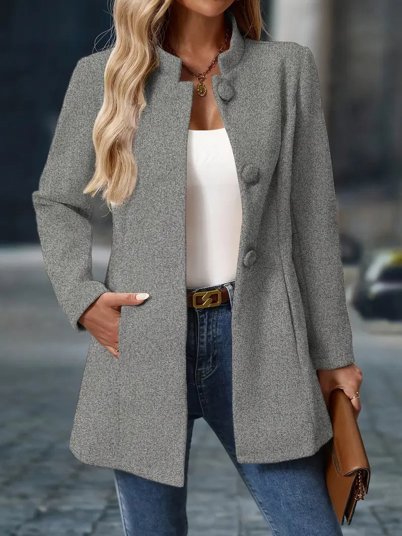 Clodagh | Mid-Length High-Neck Buttoned Winter Coat in Grey