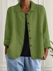 Tesni | Three-Quarter Sleeve Button-Front Shirt Jacket in Khaki