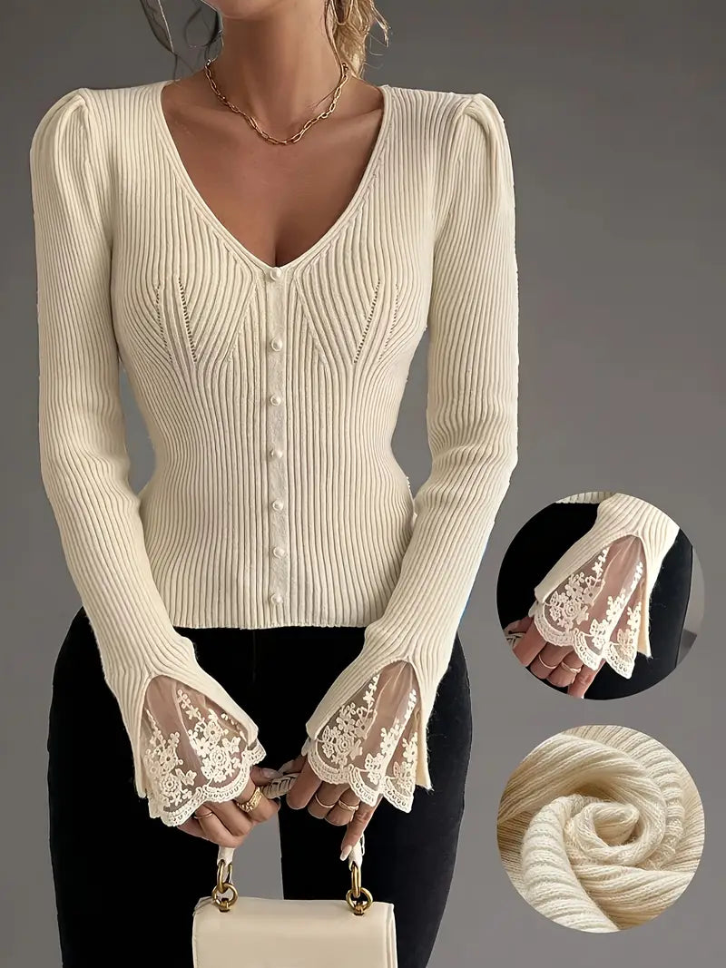 Yehudis | Lace-Cuff Button Cardigan