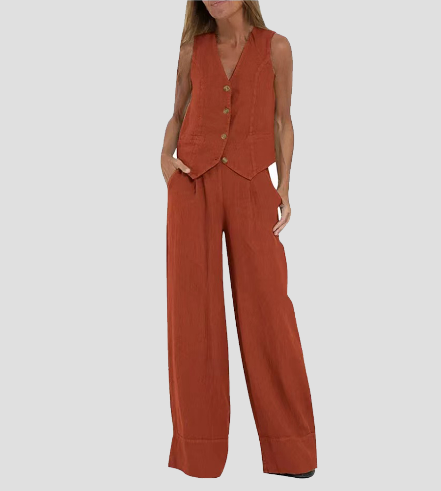 Aira | Set Gilet With Buttons & Broad Trousers