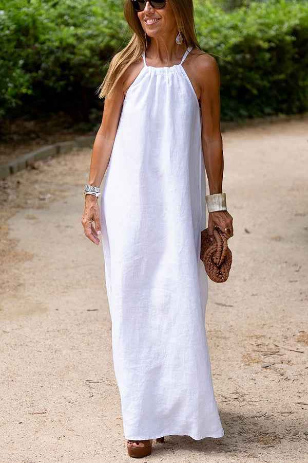 Women's maxi dress with a halterneck design, thin shoulder straps and a sleeveless shape