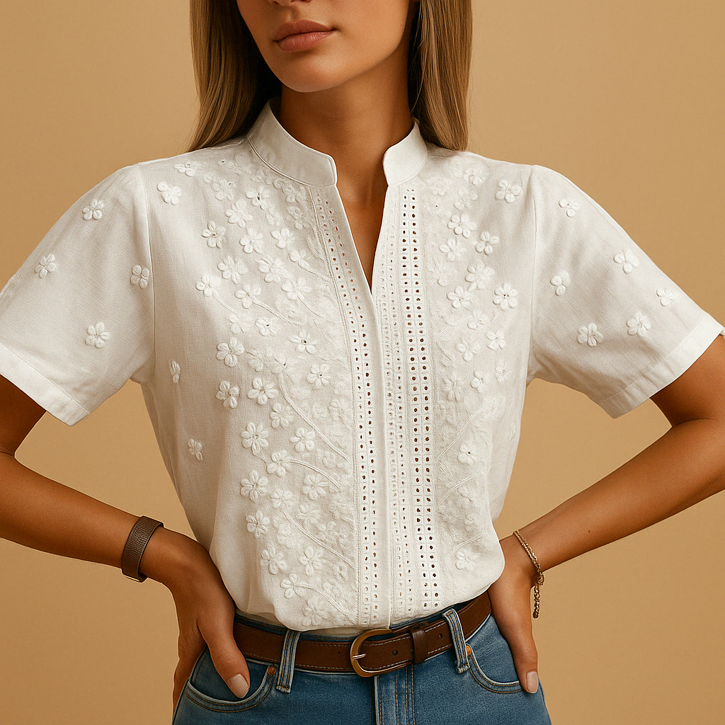 Dalena | Lace-Detail Short-Sleeve Blouse