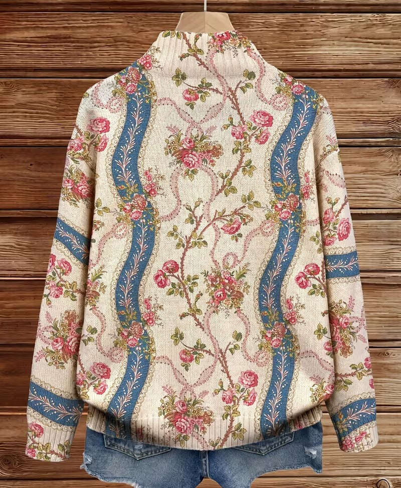 PAOLA | STRIPED ROSE ZIP CARDIGAN