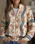 PAOLA | STRIPED ROSE ZIP CARDIGAN