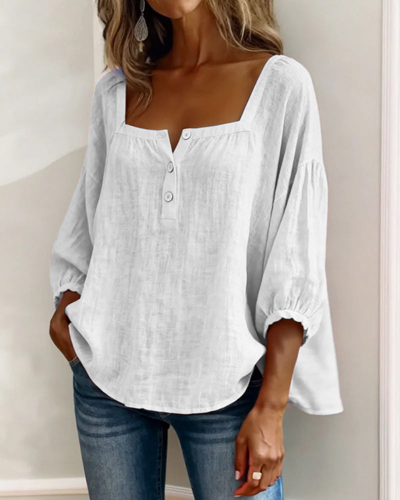 Tenille | Square-Neck Button Blouse