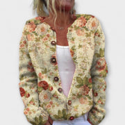 Women's cardigan with a floral pattern, a button front and a round neckline